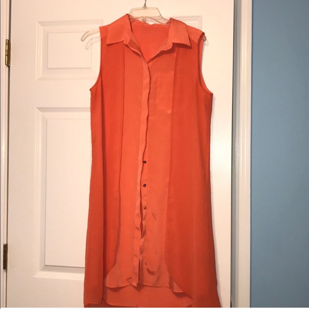 Orange / coral button down dress